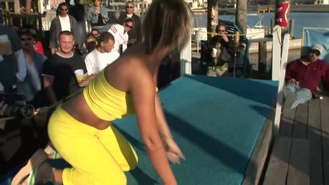 Big Breasted Babes Go Commando Under Stage Lights Outdoors